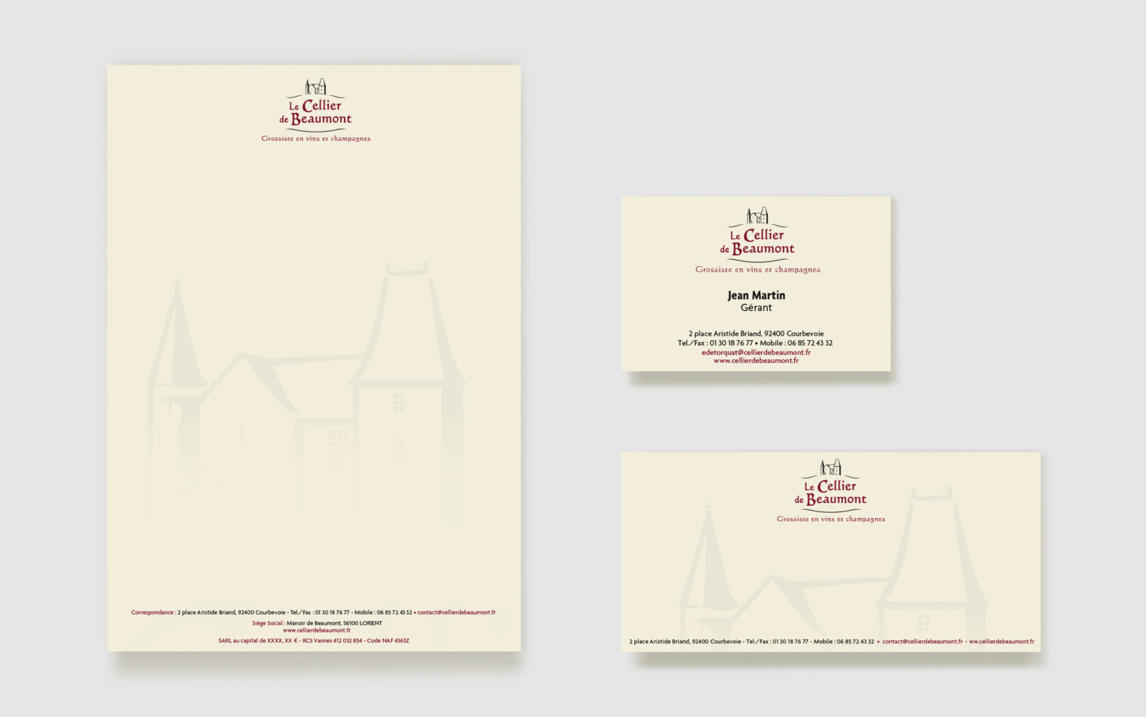 Le Cellier de Beaumont tête de lettre, carte de visite, carte de correspondance