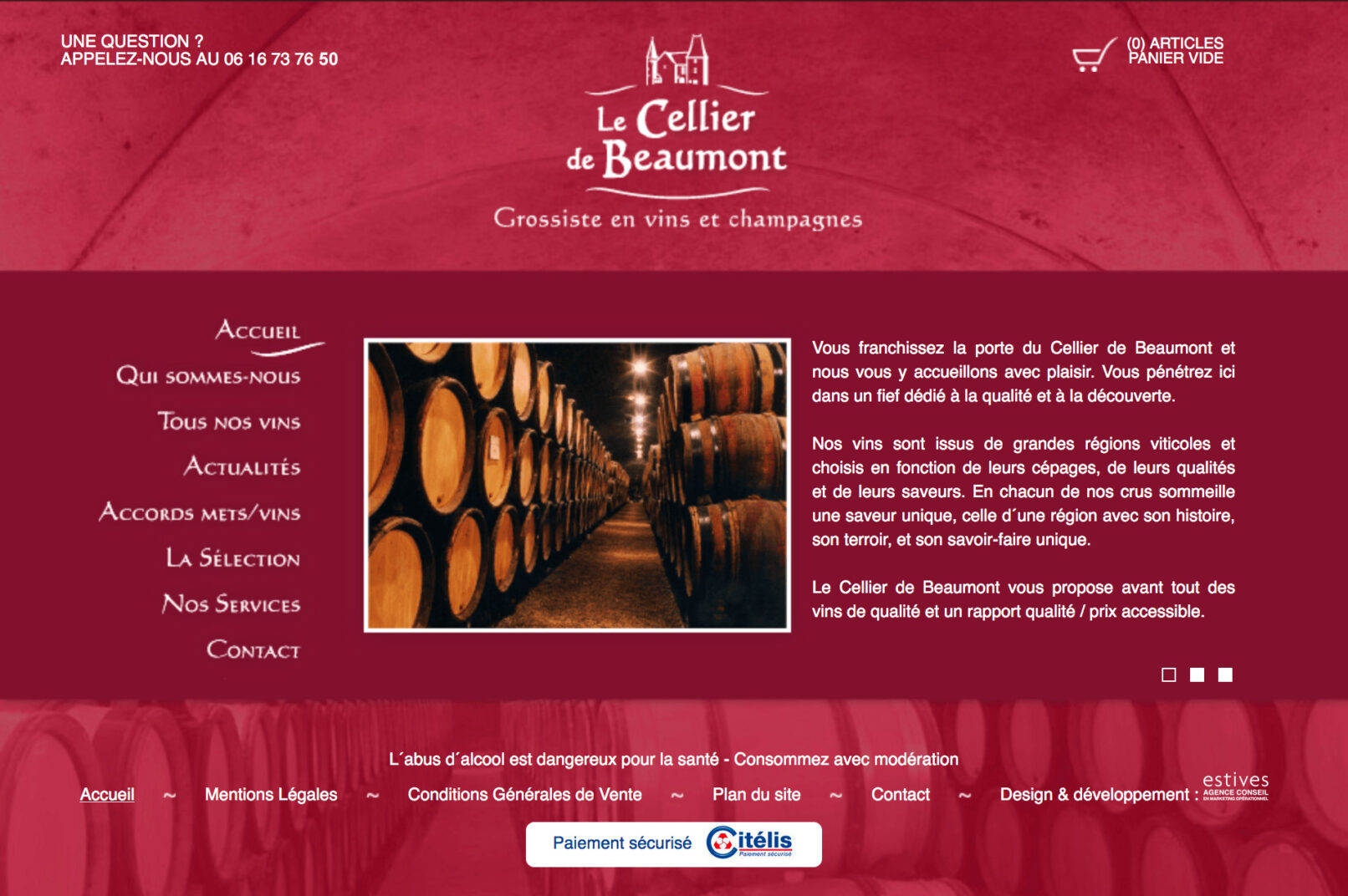Le Cellier de Beaumont, site web, page accueil