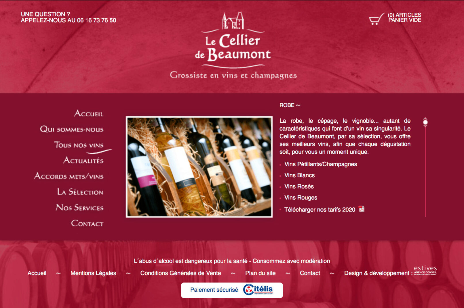 Le Cellier de Beaumont, site web, page tous nos vins